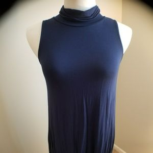Navy blue sleeveless turtle neck dress